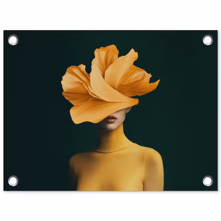 Vrouw - Hoed - Geel tuinposter los doek klein -3d
