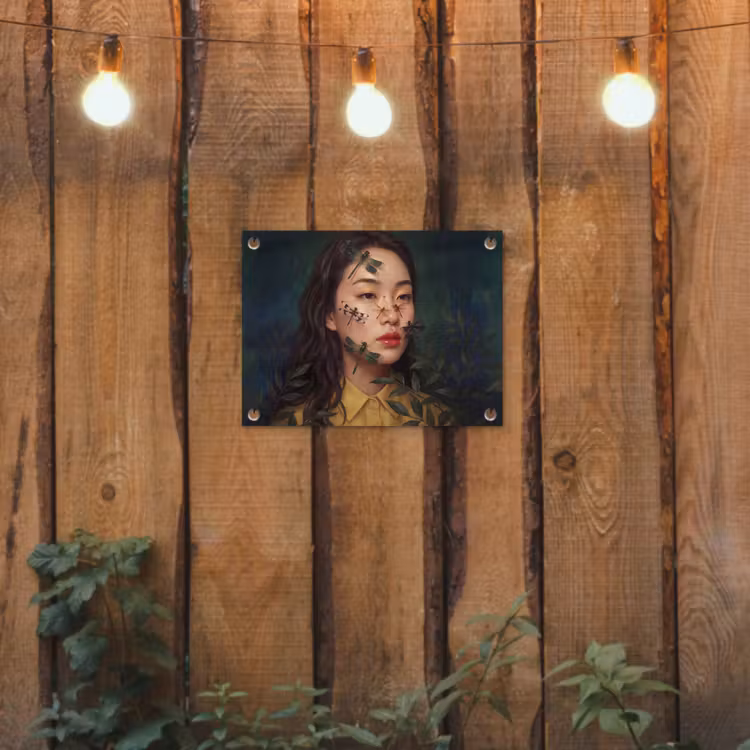 Vrouw - Insecten - Natuur - Portret - Groen tuinposter los doek klein -sfeer1