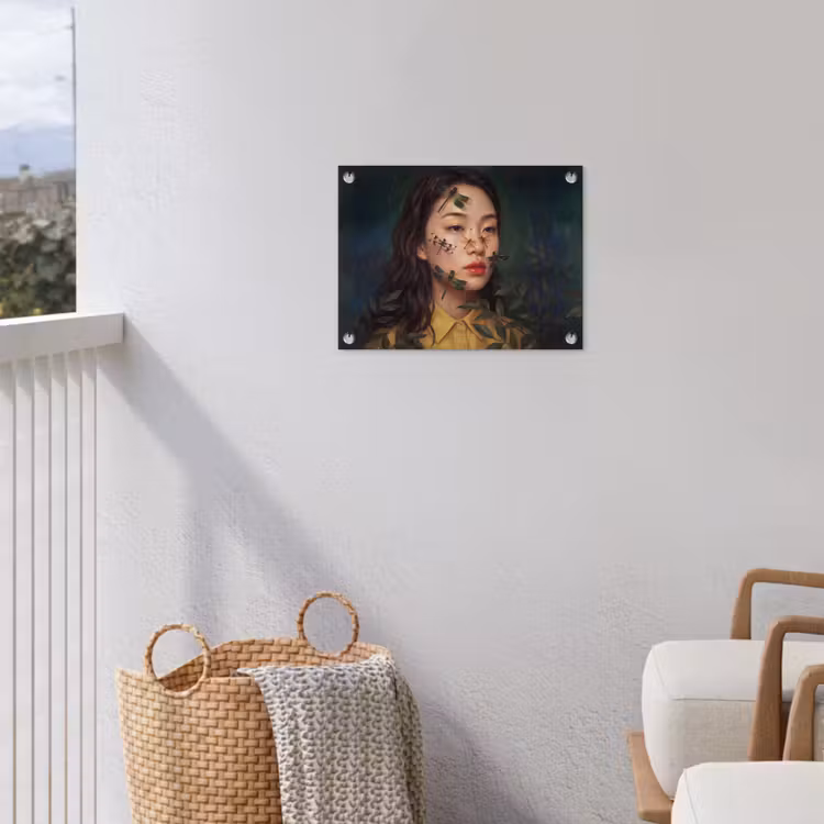 Vrouw - Insecten - Natuur - Portret - Groen tuinposter los doek klein -sfeer8