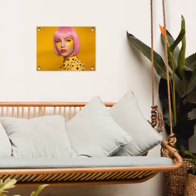 Vrouw - Portret - Abstract - Kleurrijk - Geel tuinposter los doek klein -sfeer7