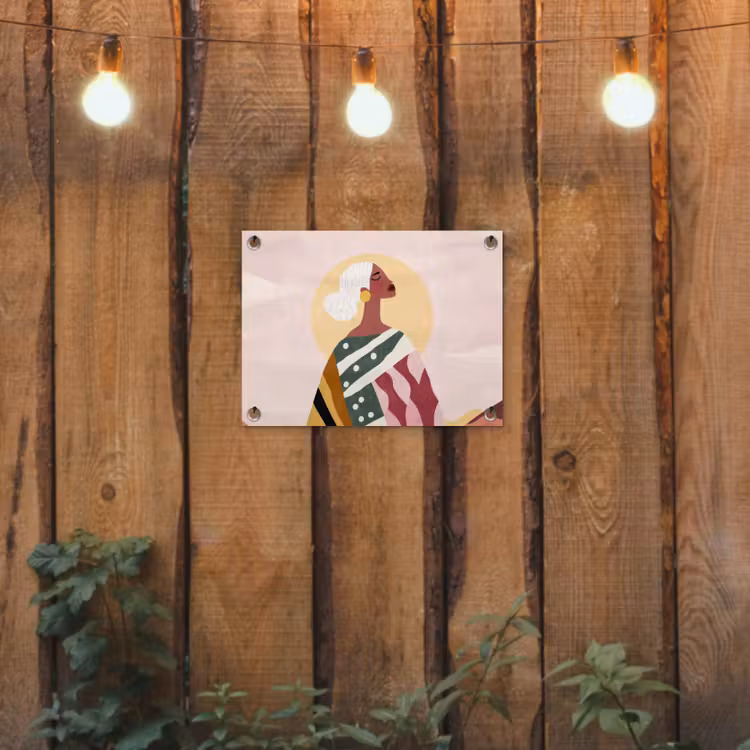 Vrouw - Zon - Kleurrijk tuinposter los doek klein -sfeer1