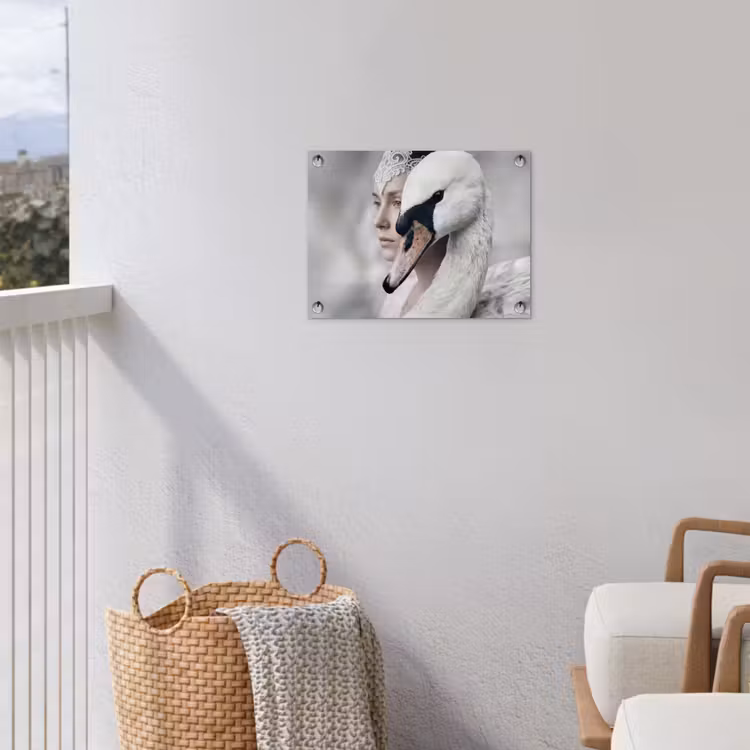Vrouw - Zwaan - Wit tuinposter los doek klein -sfeer8