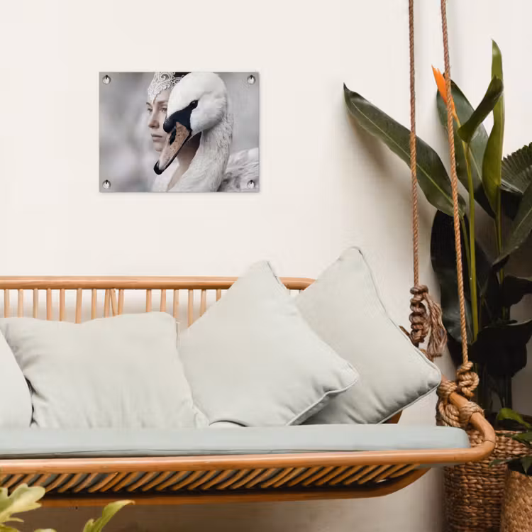 Vrouw - Zwaan - Wit tuinposter los doek klein -sfeer7