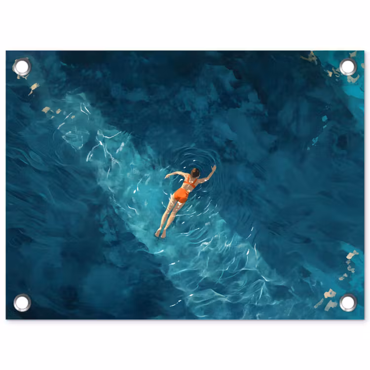 Vrouw - Water - Bikini - Oranje tuinposter los doek klein -3d