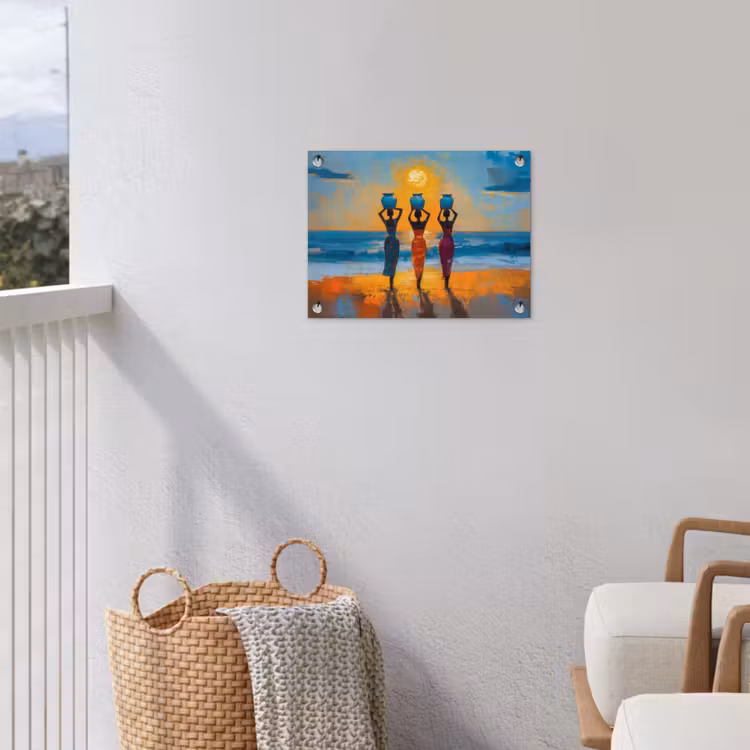 Vrouwen - Strand - Zondsondergang tuinposter los doek klein -sfeer8