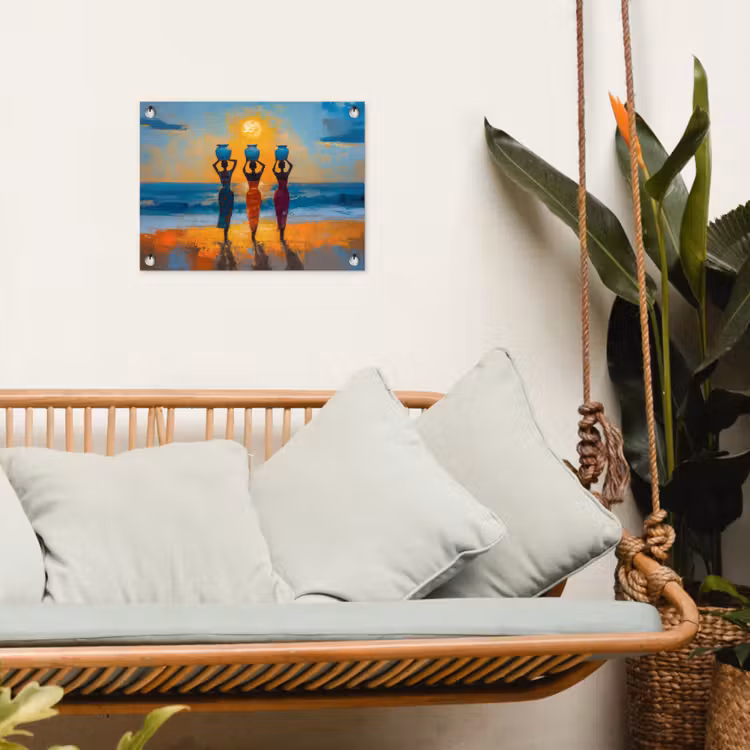 Vrouwen - Strand - Zondsondergang tuinposter los doek klein -sfeer7