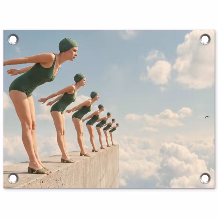 Garden Poster - Women - Diving Pose - Clouds - Vrouwen - Duikhouding - Wolken tuinposter los doek klein