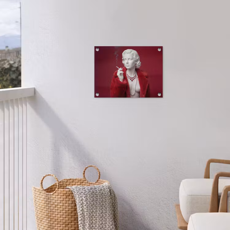 Vrouw - Bontjas - Mode - Klassiek - Rood tuinposter los doek klein -sfeer8