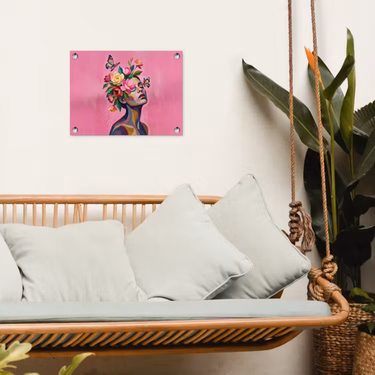Vrouwengezicht - Vlinders - Kleurrijk tuinposter los doek klein -sfeer7