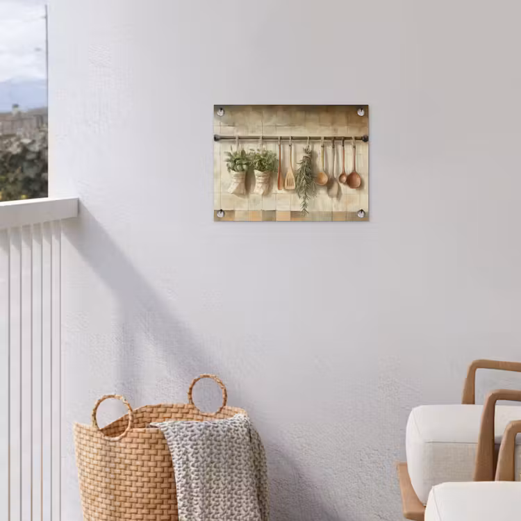Hout - Keukengerei - Stilleven - Tegels tuinposter los doek klein -sfeer8