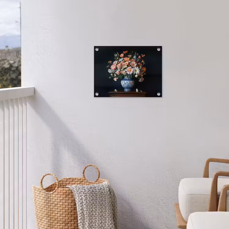 Hout - Vaas - Kleuren - Bloemen tuinposter los doek klein -sfeer8