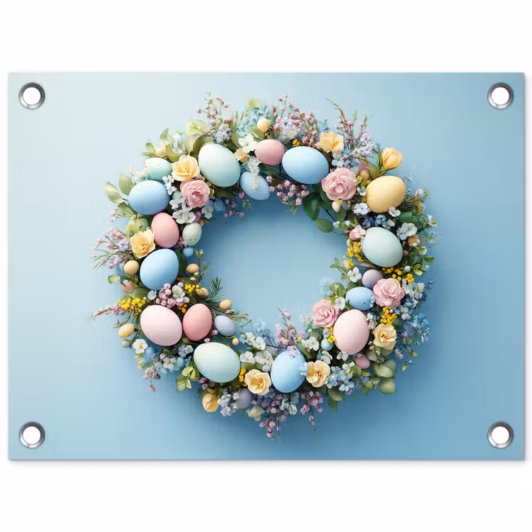 Krans - Eieren - Bloemen tuinposter los doek klein -3d
