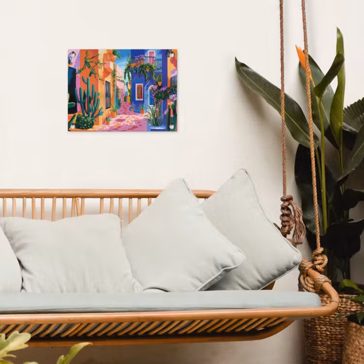 Geel - Blauw - Oranje - Huis tuinposter los doek klein -sfeer7
