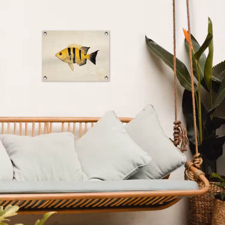 Geel - Vis - Strepen - Tropisch tuinposter los doek klein -sfeer7