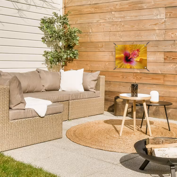 Geel - Hibiscus - Tropisch tuinposter los doek klein -sfeer4
