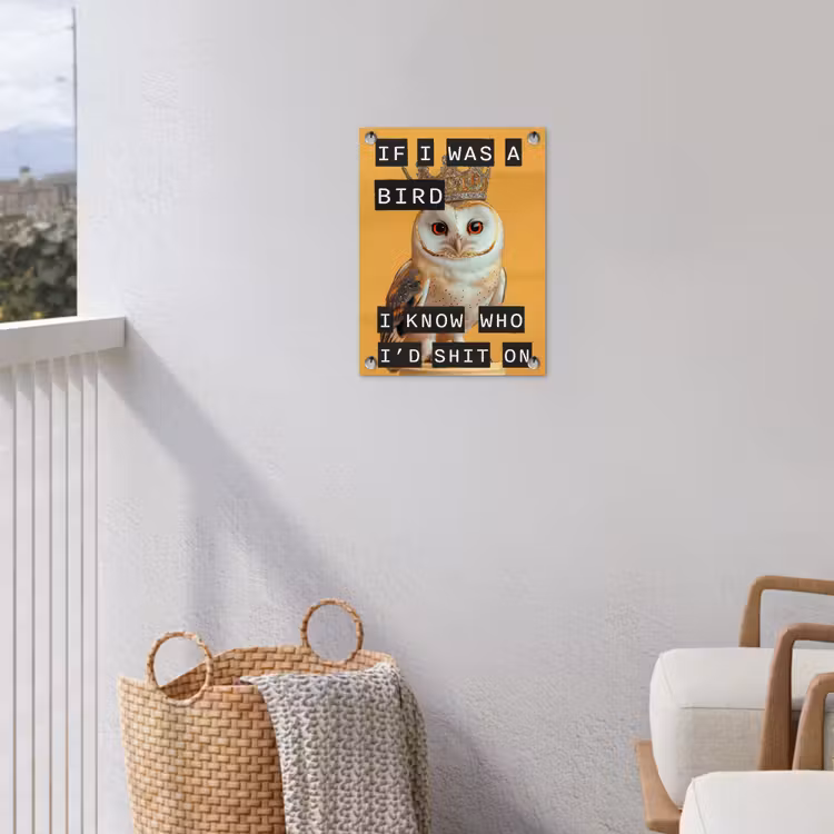 Geel - Uil - Vogel - Decoratie tuinposter los doek klein -sfeer8