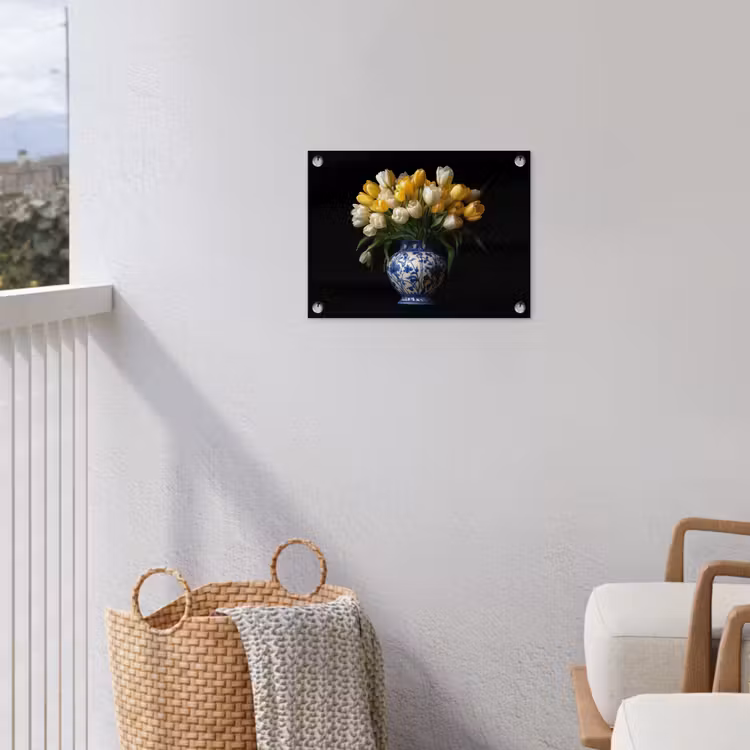 Geel - Tulpen - Vaas - Bloemen tuinposter los doek klein -sfeer8