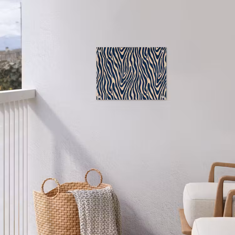 Zebra - Patroon - Blauw - Beige tuinposter los doek klein 239 -sfeer8