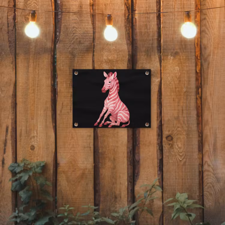 Zebra - Roze - Gestreept tuinposter los doek klein -sfeer1