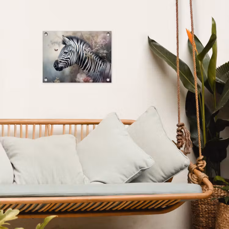Zebra - Wilde dieren - Vlinder - Bloemen tuinposter los doek klein -sfeer7