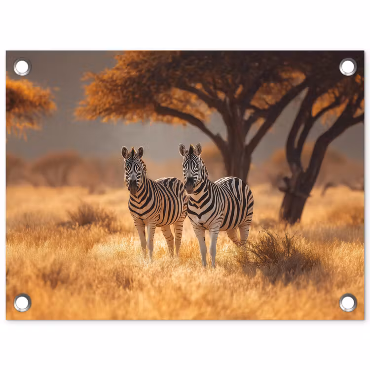 Zebra's - Savannelandschap - Gras tuinposter los doek klein -3d