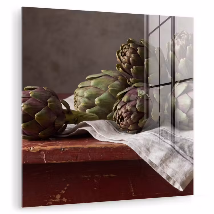 Glass Print - Artichoke - Food - Rustic - Artisjok - Eten - Rustiek plexiglas 5mm klein