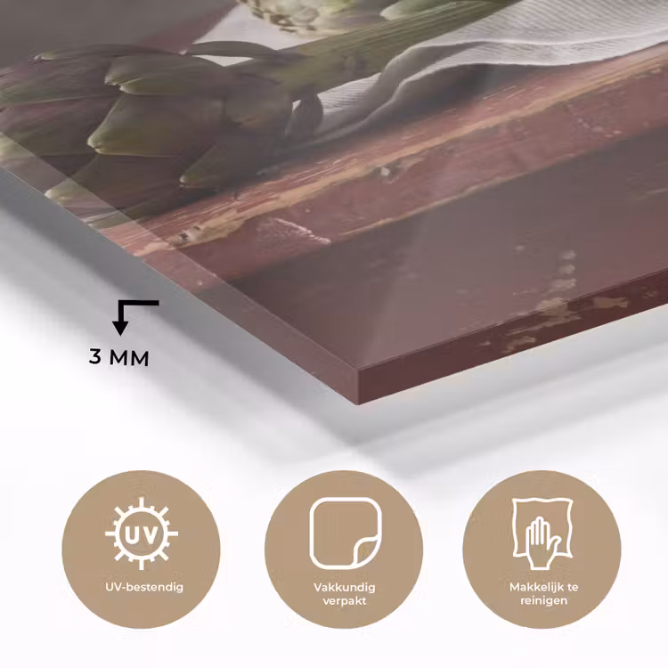Glass Print - Artichoke - Food - Rustic - Artisjok - Eten - Rustiek plexiglas 5mm klein