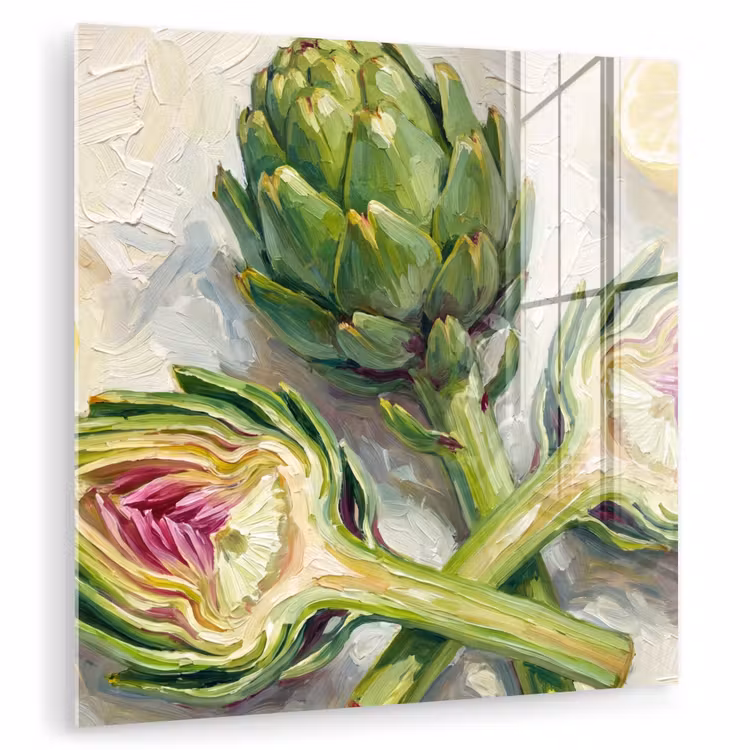 Glass Print - Artichoke - Lemon - Food - Artisjok - Citroen - Eten plexiglas 5mm klein