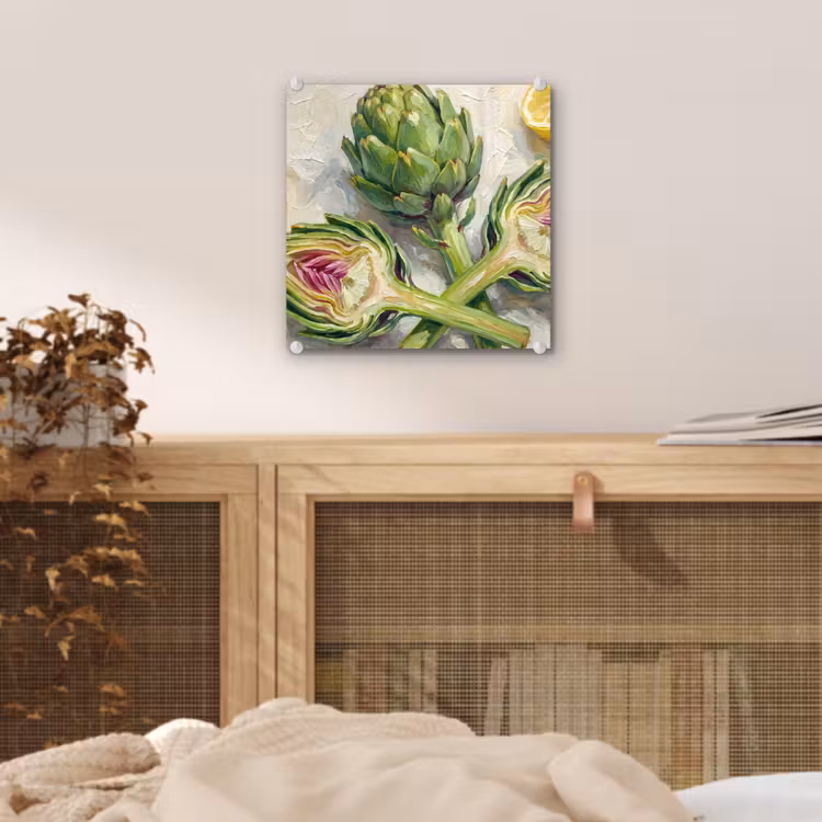 Glass Print - Artichoke - Lemon - Food - Artisjok - Citroen - Eten plexiglas 5mm klein