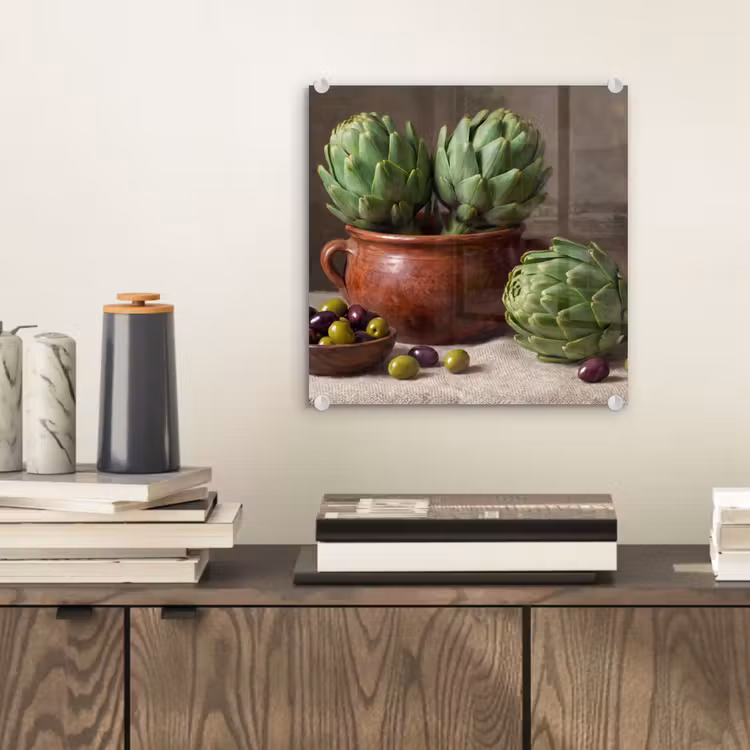 Glass Print - Artichokes - Olives - Food - Artisjokken - Olijven - Eten plexiglas 5mm klein
