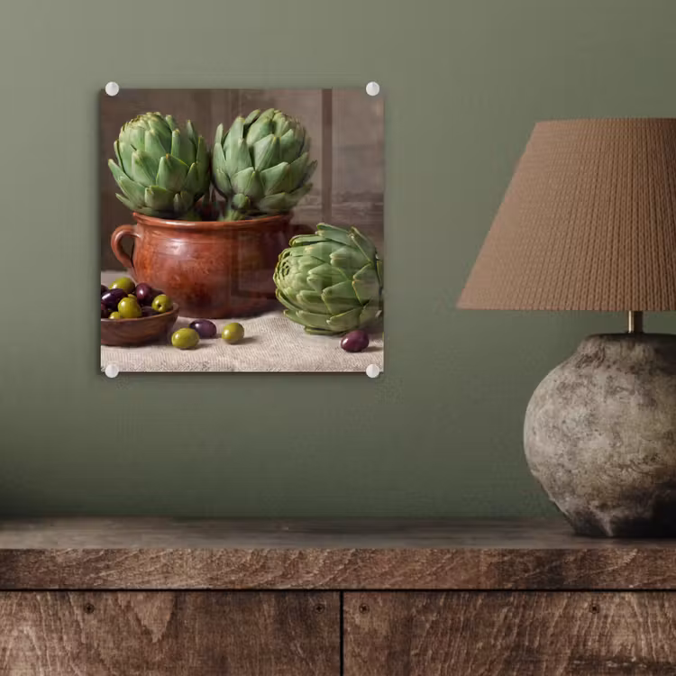 Glass Print - Artichokes - Olives - Food - Artisjokken - Olijven - Eten plexiglas 5mm klein