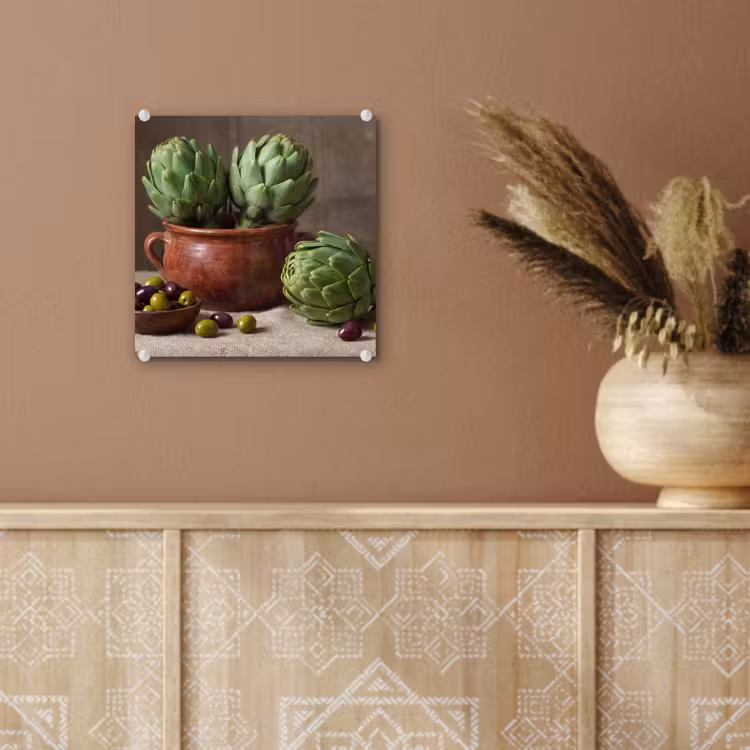 Glass Print - Artichokes - Olives - Food - Artisjokken - Olijven - Eten plexiglas 5mm klein
