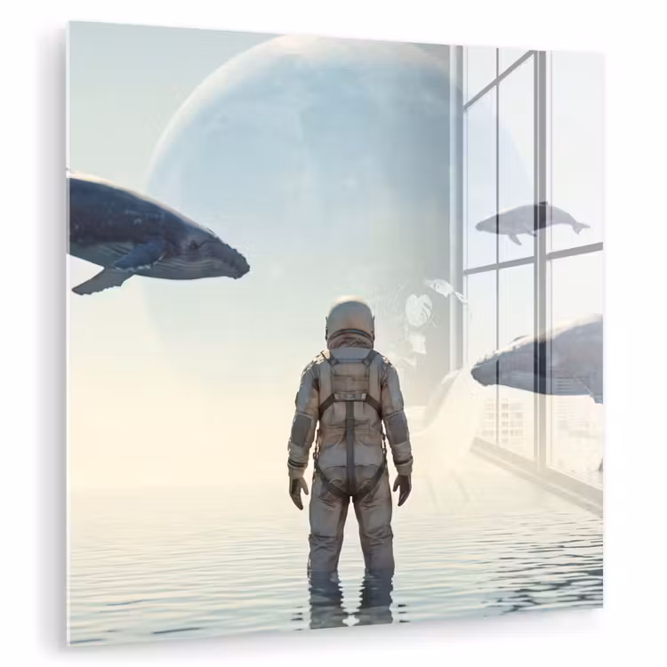 Glass Print - Astronaut - Whale - Fantasy - Ruimtevaarder - Walvis - Fantasie plexiglas 5mm klein