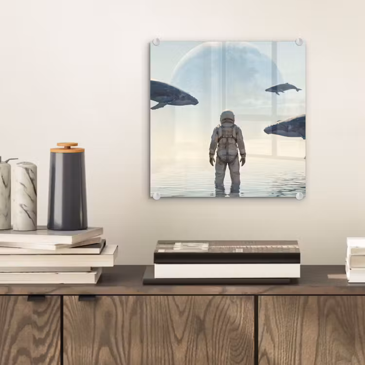 Glass Print - Astronaut - Whale - Fantasy - Ruimtevaarder - Walvis - Fantasie plexiglas 5mm klein