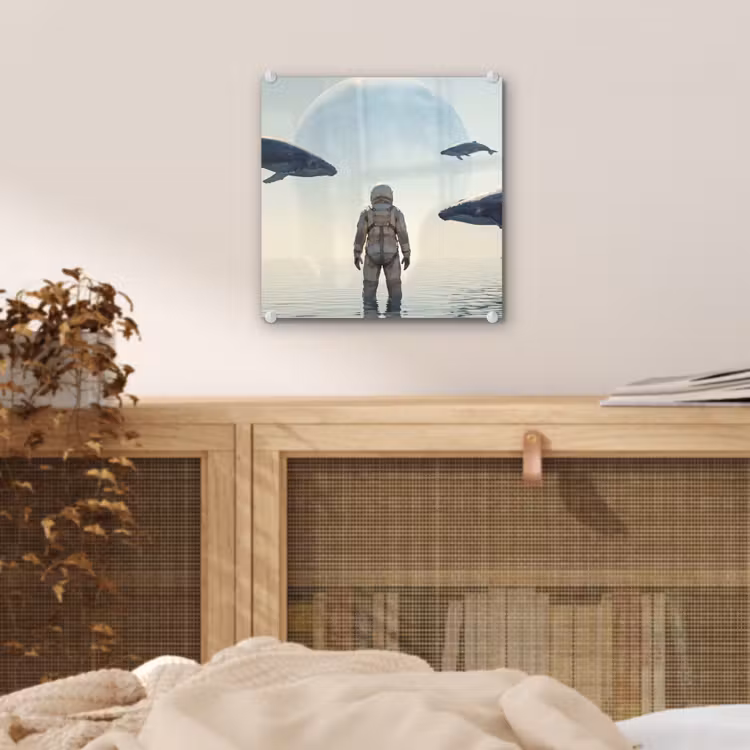 Glass Print - Astronaut - Whale - Fantasy - Ruimtevaarder - Walvis - Fantasie plexiglas 5mm klein