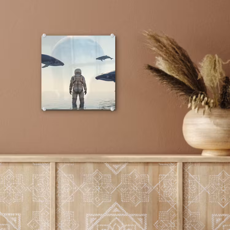 Glass Print - Astronaut - Whale - Fantasy - Ruimtevaarder - Walvis - Fantasie plexiglas 5mm klein