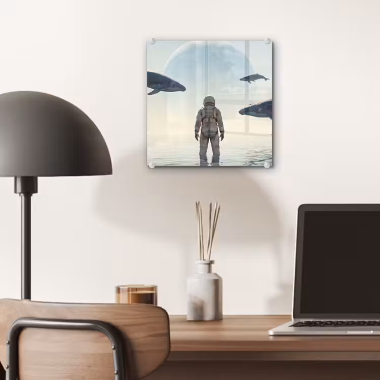 Glass Print - Astronaut - Whale - Fantasy - Ruimtevaarder - Walvis - Fantasie plexiglas 5mm klein