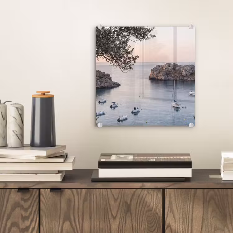 Glass Print - Bay - boats - sunset - Baai - boten - zonsondergang plexiglas 5mm klein