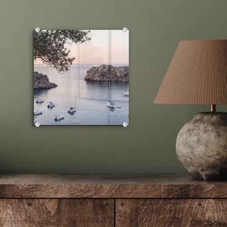 Glass Print - Bay - boats - sunset - Baai - boten - zonsondergang plexiglas 5mm klein