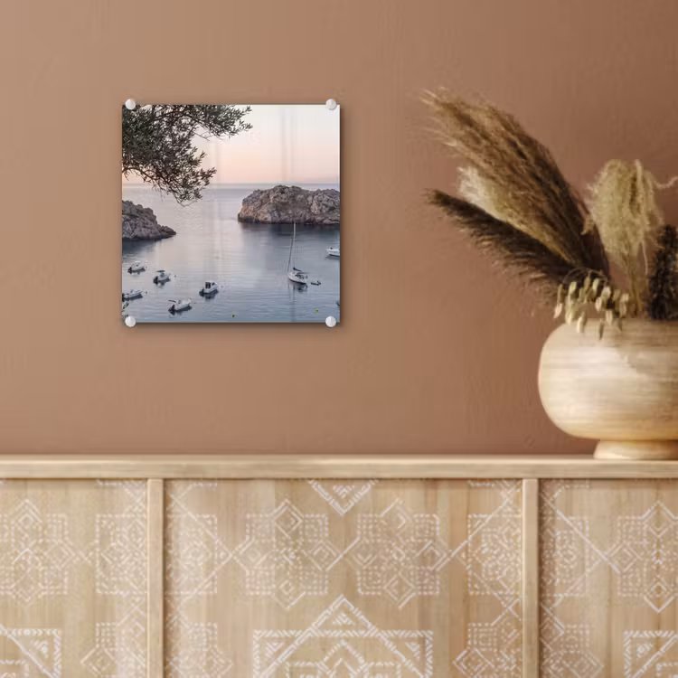 Glass Print - Bay - boats - sunset - Baai - boten - zonsondergang plexiglas 5mm klein