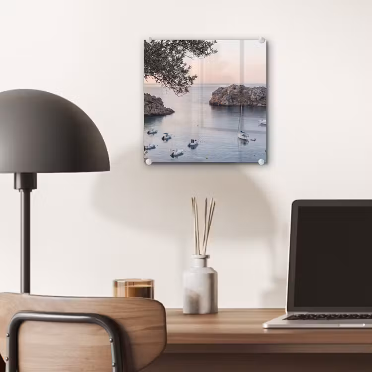 Glass Print - Bay - boats - sunset - Baai - boten - zonsondergang plexiglas 5mm klein