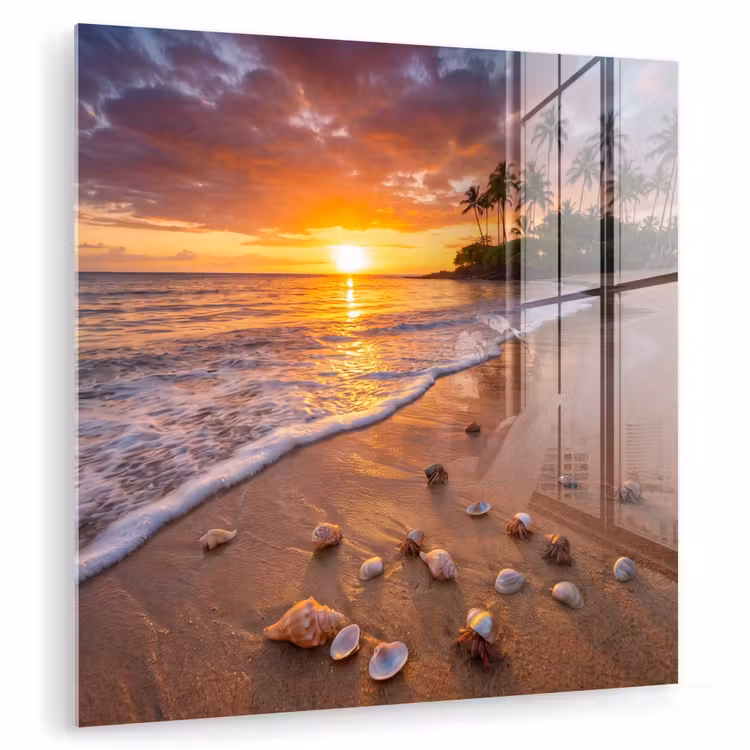 Strand - Zonsondergang - Palmbomen - Natuur - Oranje plexiglas 5mm klein -zzzproduct_nieuw