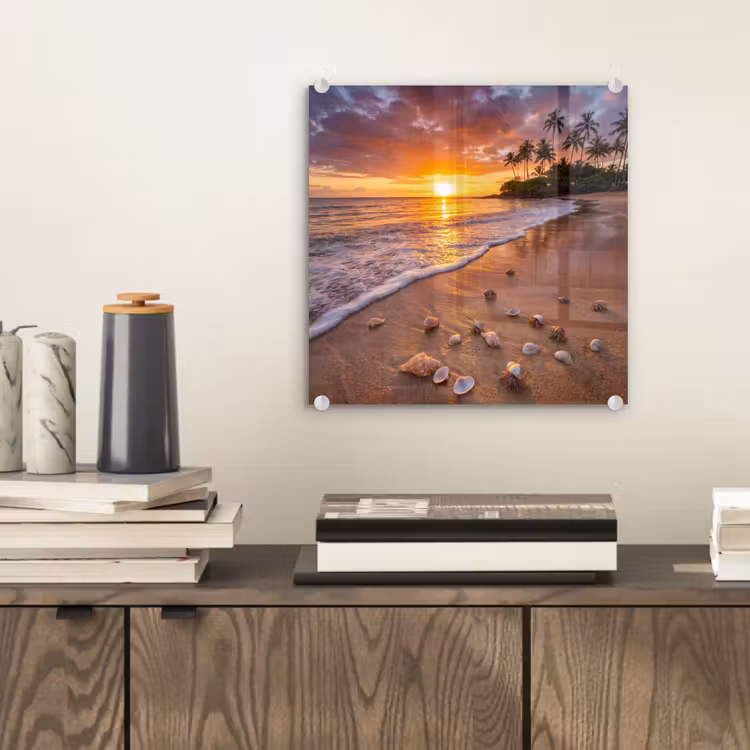 Strand - Zonsondergang - Palmbomen - Natuur - Oranje plexiglas 5mm klein -sfeer1