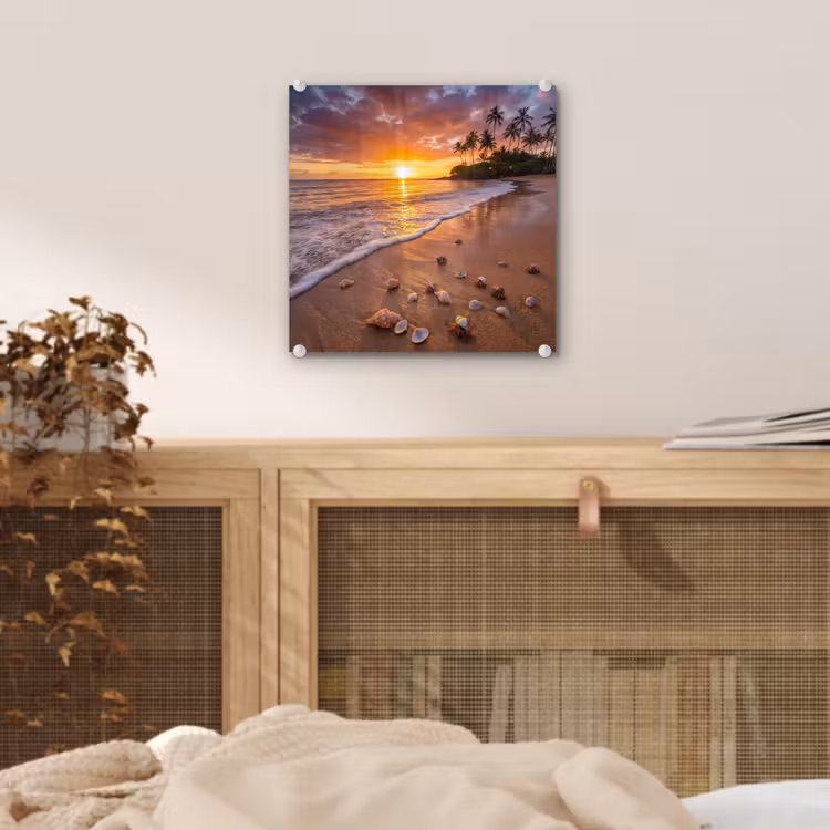 Strand - Zonsondergang - Palmbomen - Natuur - Oranje plexiglas 5mm klein -sfeer4