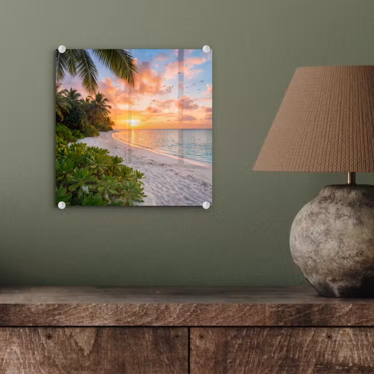Strand - Zonsondergang - Palmbomen - Tropisch - Natuur plexiglas 5mm klein -sfeer3