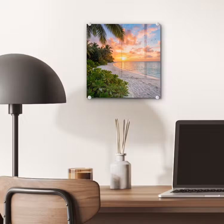 Strand - Zonsondergang - Palmbomen - Tropisch - Natuur plexiglas 5mm klein -sfeer6