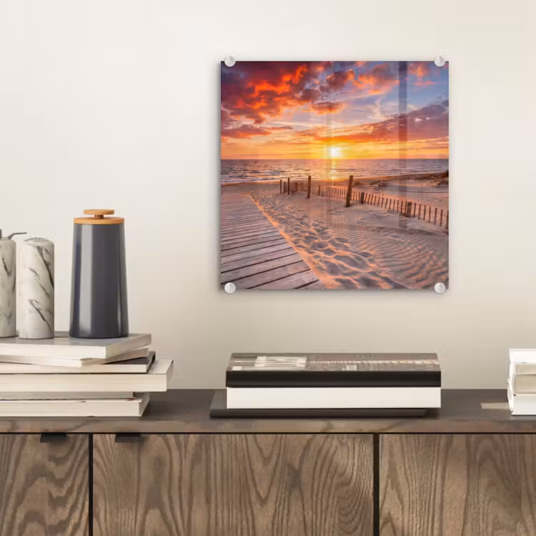 Strand - Zonsondergang - Zee - Natuur - Oranje plexiglas 5mm klein -sfeer1