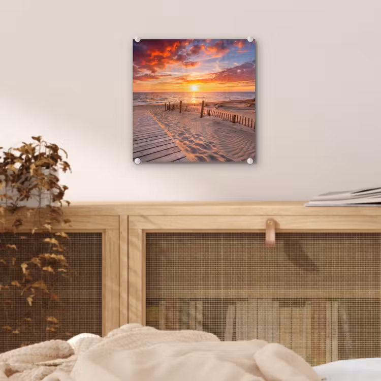 Strand - Zonsondergang - Zee - Natuur - Oranje plexiglas 5mm klein -sfeer4