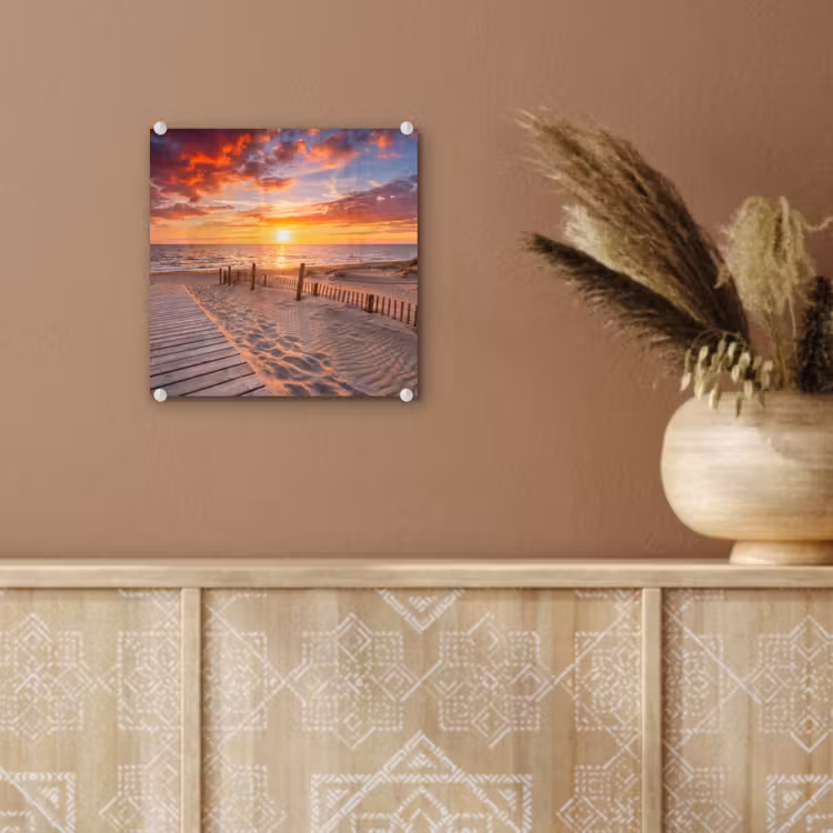 Strand - Zonsondergang - Zee - Natuur - Oranje plexiglas 5mm klein -sfeer5