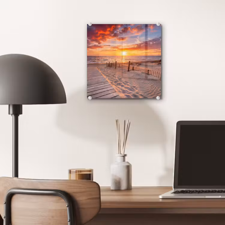 Strand - Zonsondergang - Zee - Natuur - Oranje plexiglas 5mm klein -sfeer6